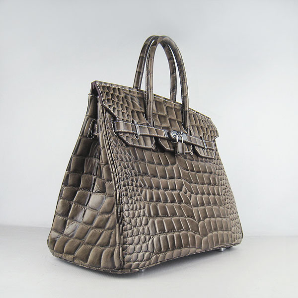 High Quality Fake Hermes Birkin 35CM Crocodile Veins Leather Bag Khaki 6089
